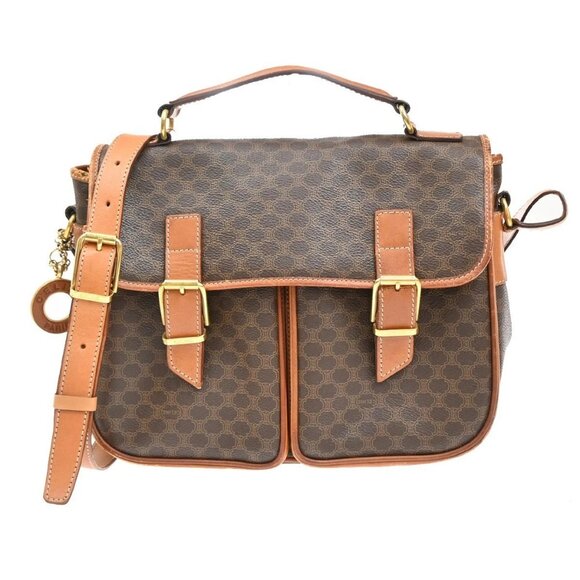 CELINE Logo Macadam Pattern Shoulder Bag Circle Charm PVC Leather BN GHW 67KB003 - Picture 1 of 16